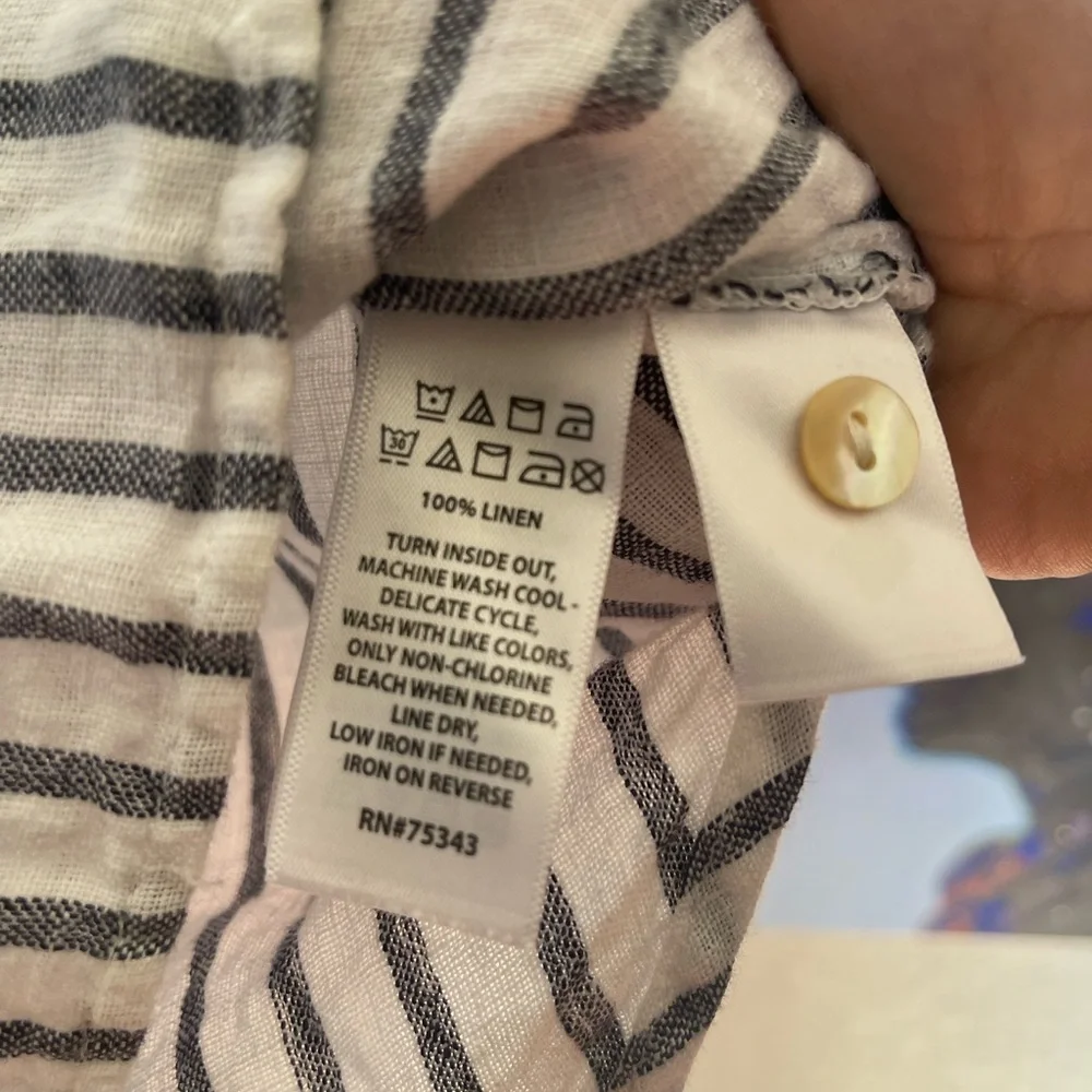 Sigrid Olsen 1X 100% Linen Striped Button-Up Shirt - Picture 2 of 5